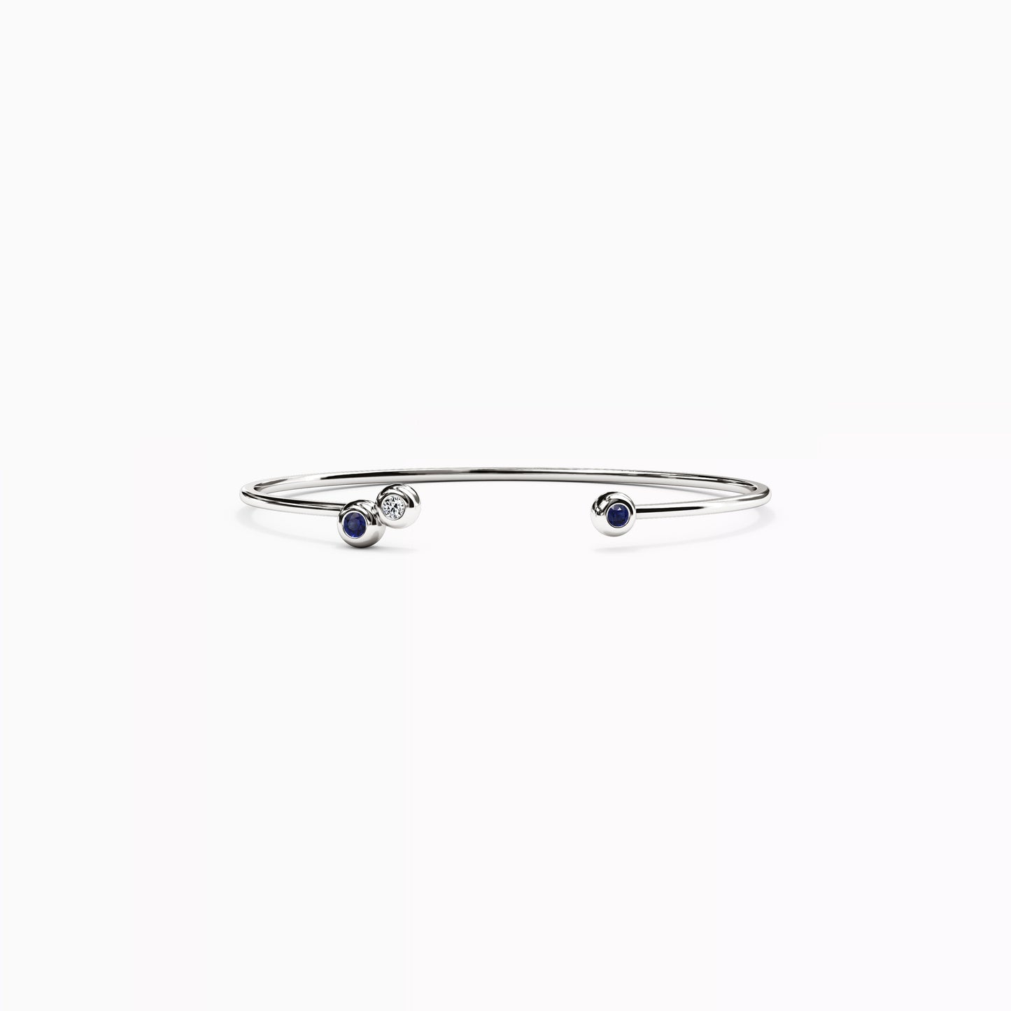 Bezel Sapphire and Diamond Flexible Cuff Bracelet in 14K Gold
