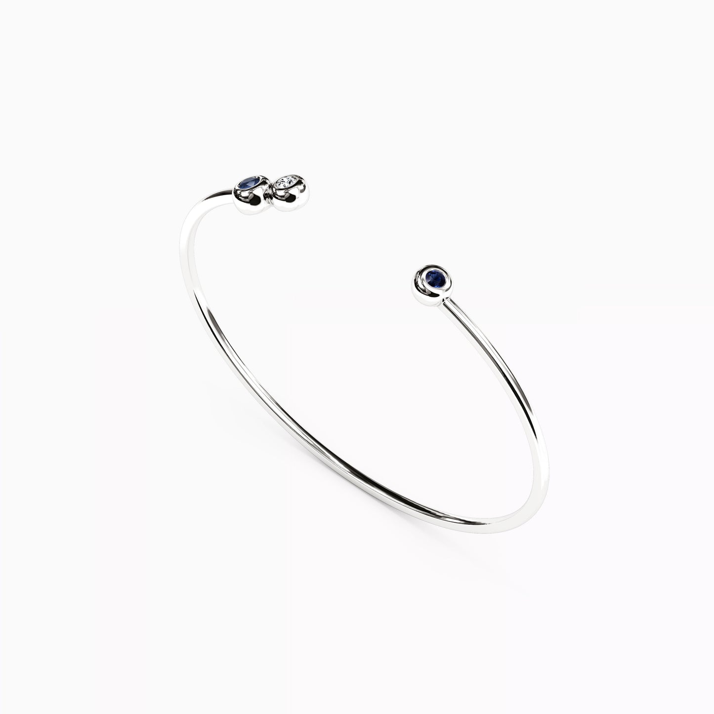 Bezel Sapphire and Diamond Flexible Cuff Bracelet in 14K Gold