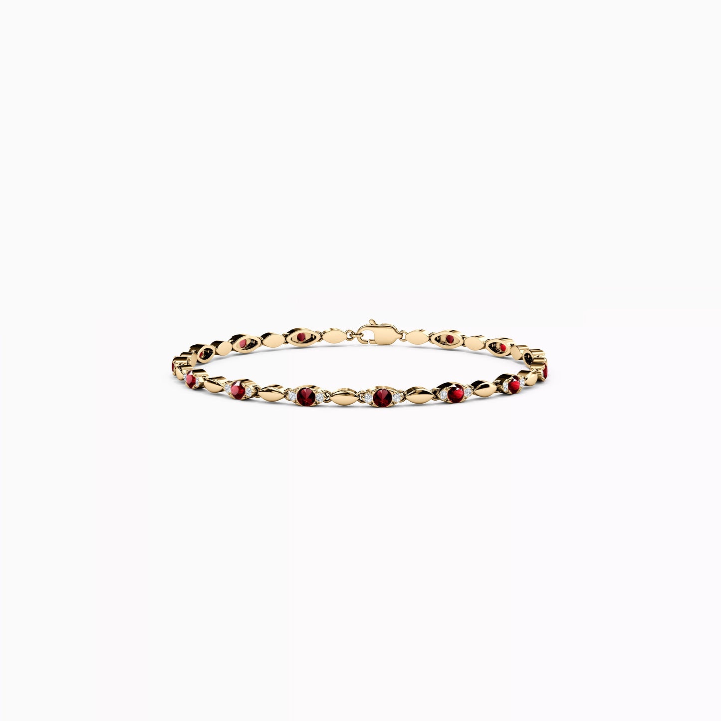 Ruby & Diamond Marquise Shaped Bracelet in 14K Gold