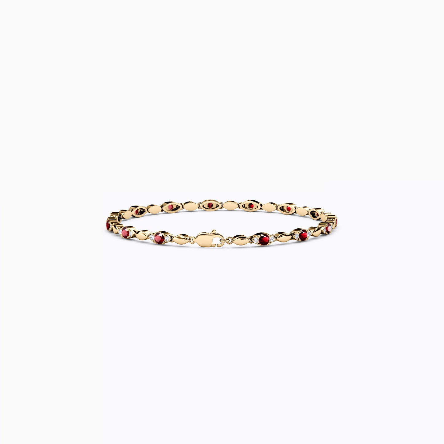 Ruby & Diamond Marquise Shaped Bracelet in 14K Gold