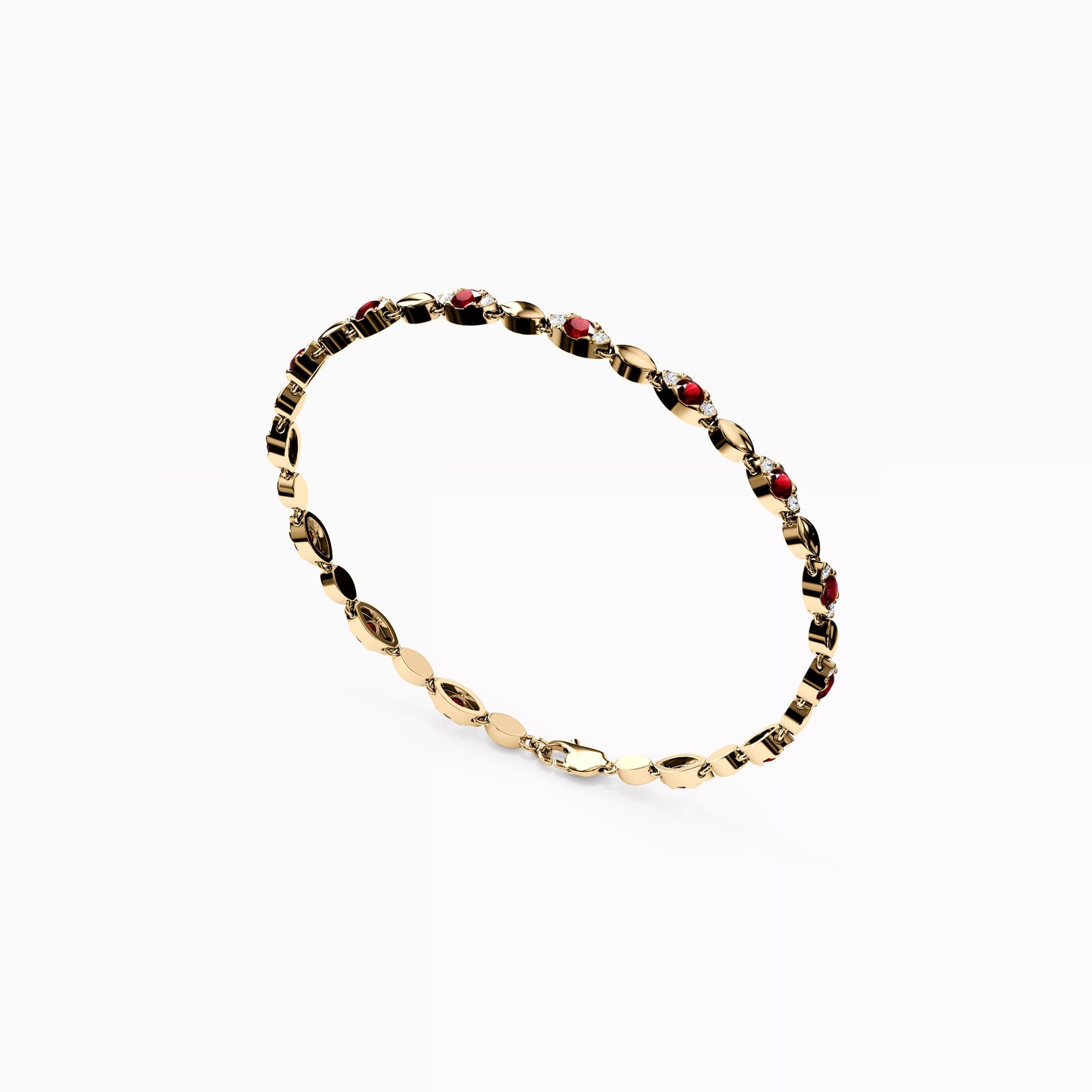 Ruby & Diamond Marquise Shaped Bracelet in 14K Gold