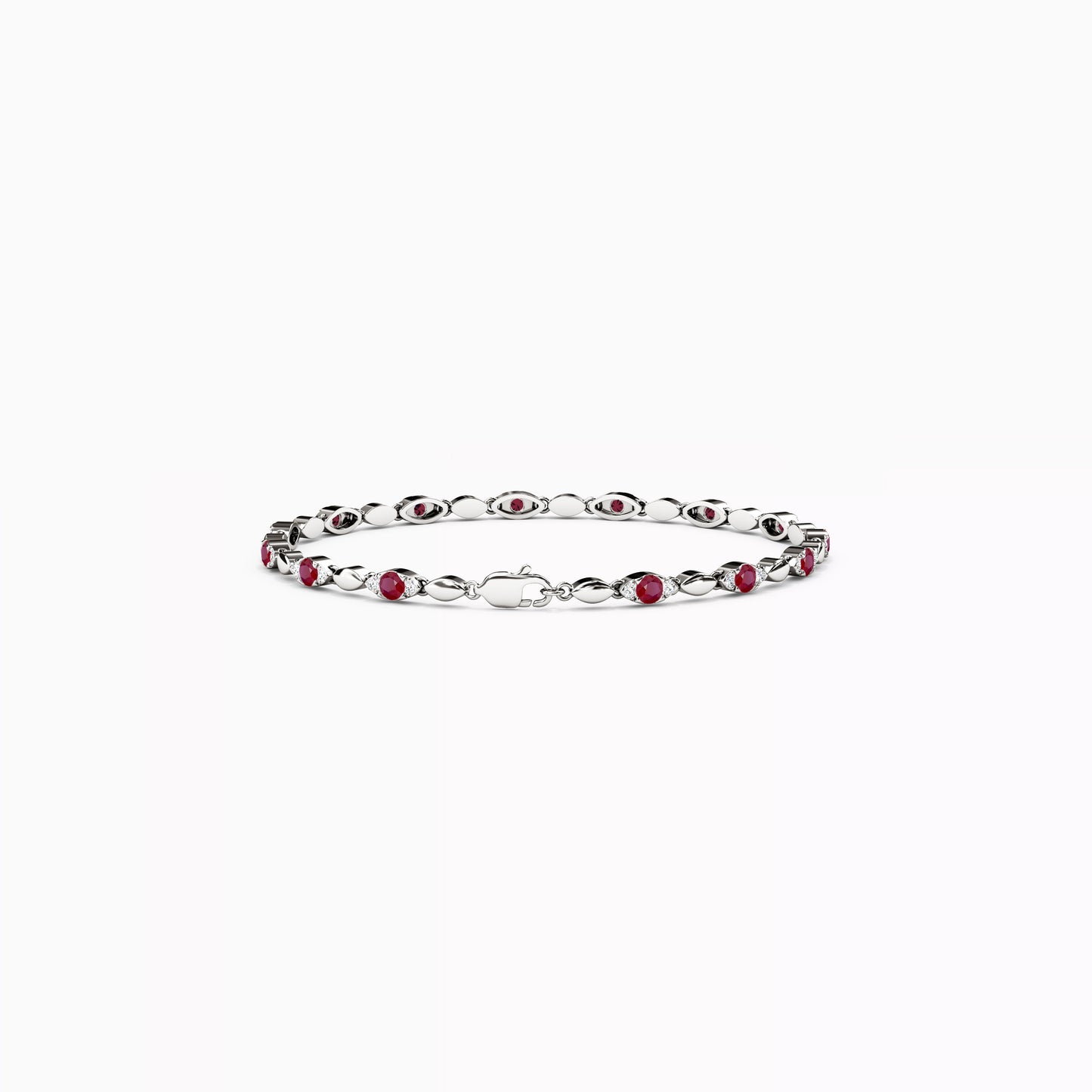 Ruby & Diamond Marquise Shaped Bracelet in 14K Gold