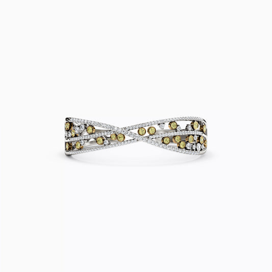 Sprinkled Yellow & White Diamond 4.1 CTTW Cuff Bracelet in 14K Gold
