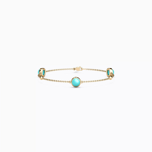 Turquoise Station Chain Bracelet in 14K Gold