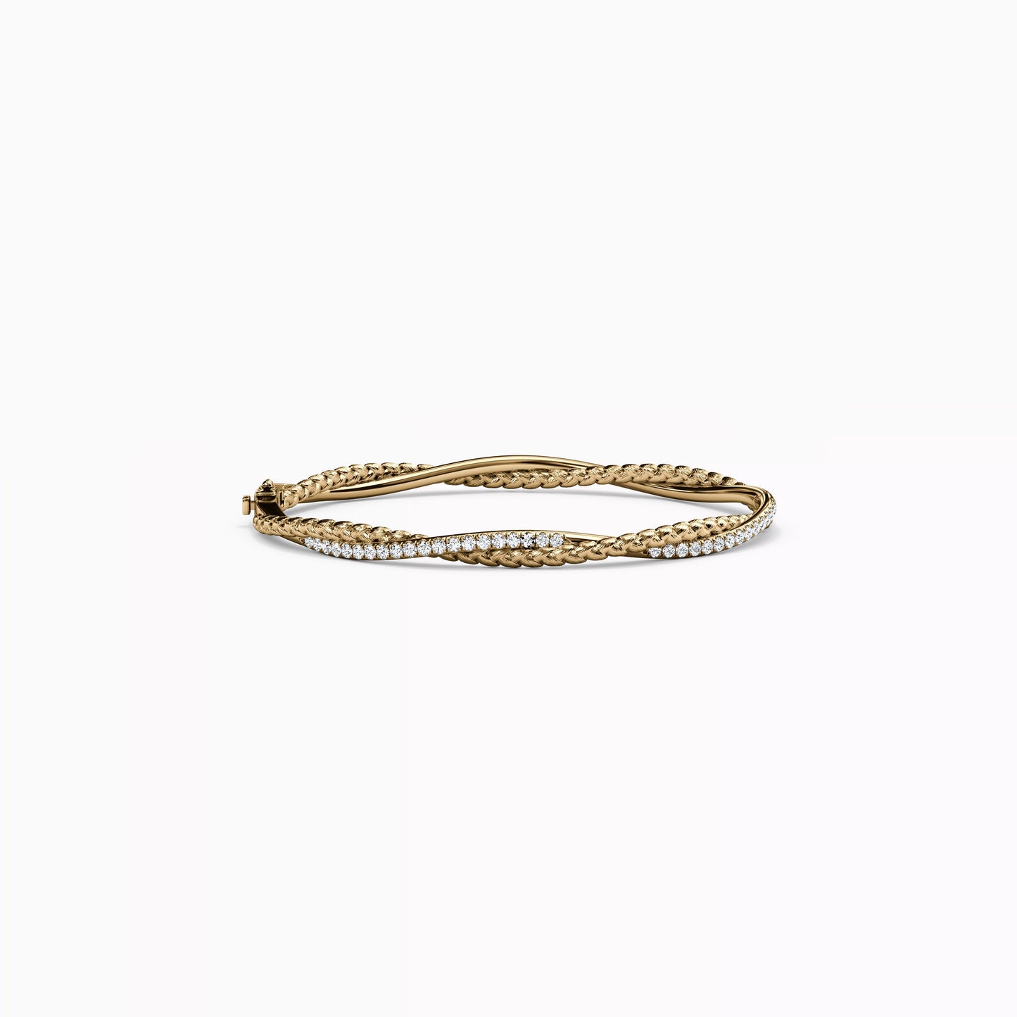 Diamond and Wheat Twist Hinged Bracelet in 14K Gold