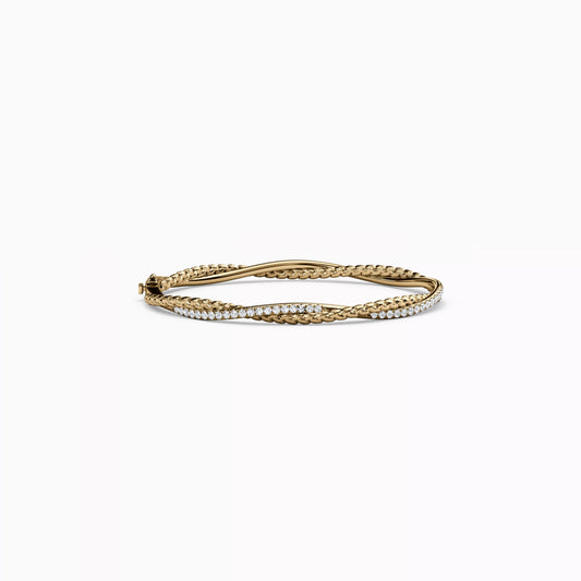 Diamond and Wheat Twist Hinged Bracelet in 14K Gold