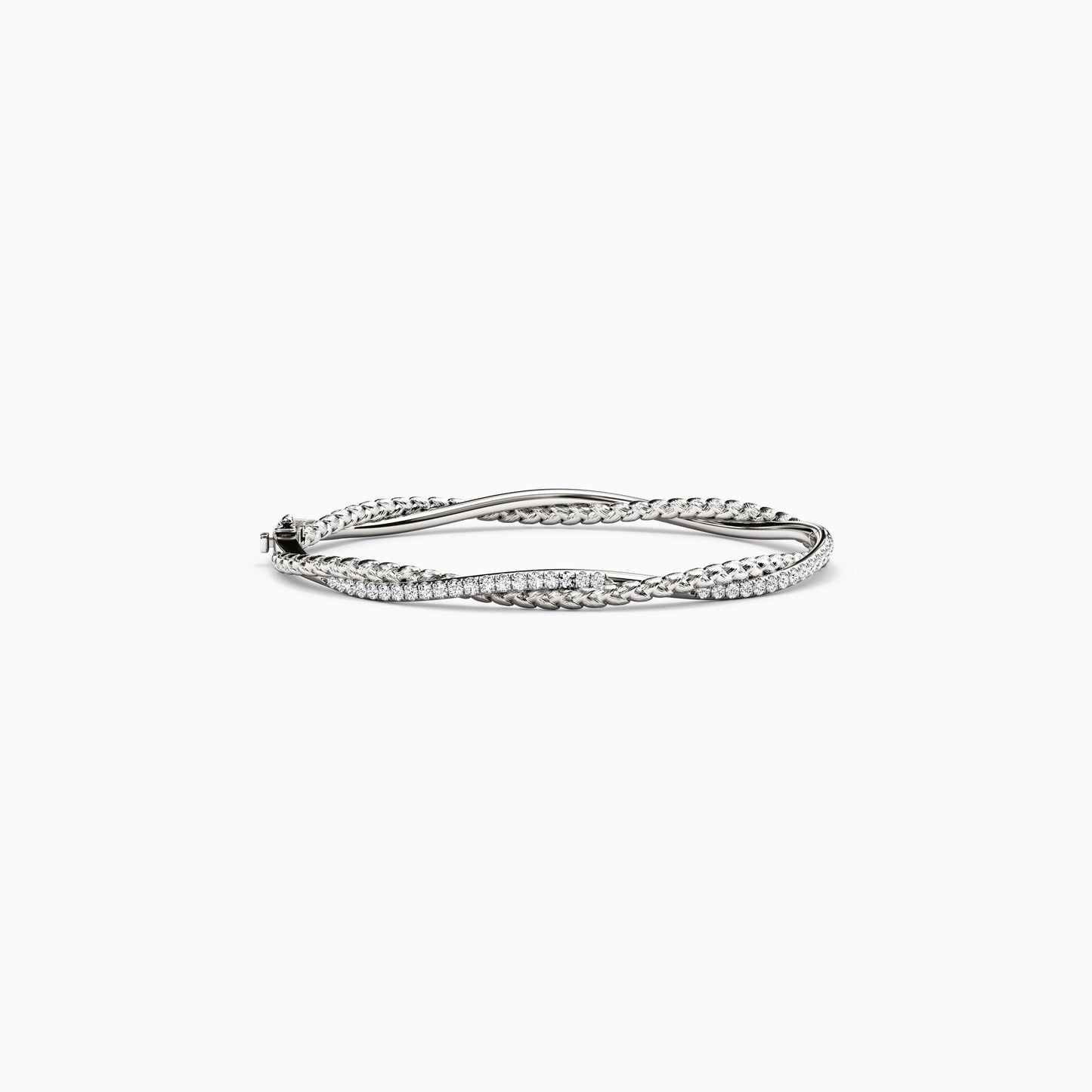 Diamond and Wheat Twist Hinged Bracelet in 14K Gold