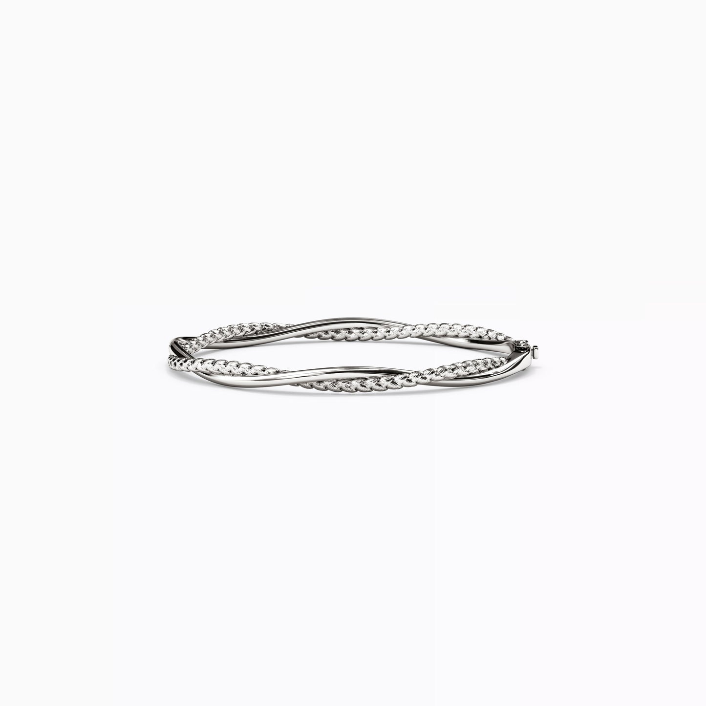Diamond and Wheat Twist Hinged Bracelet in 14K Gold