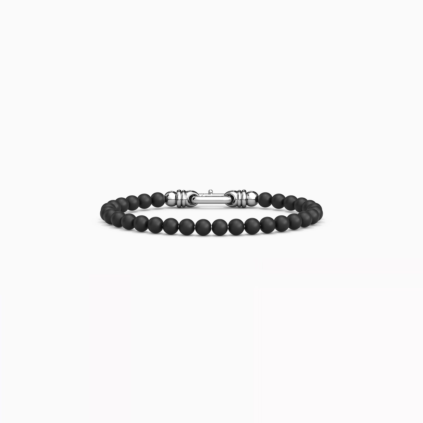 6mm Onyx Beaded Buckle Bracelet in Sterling Silver