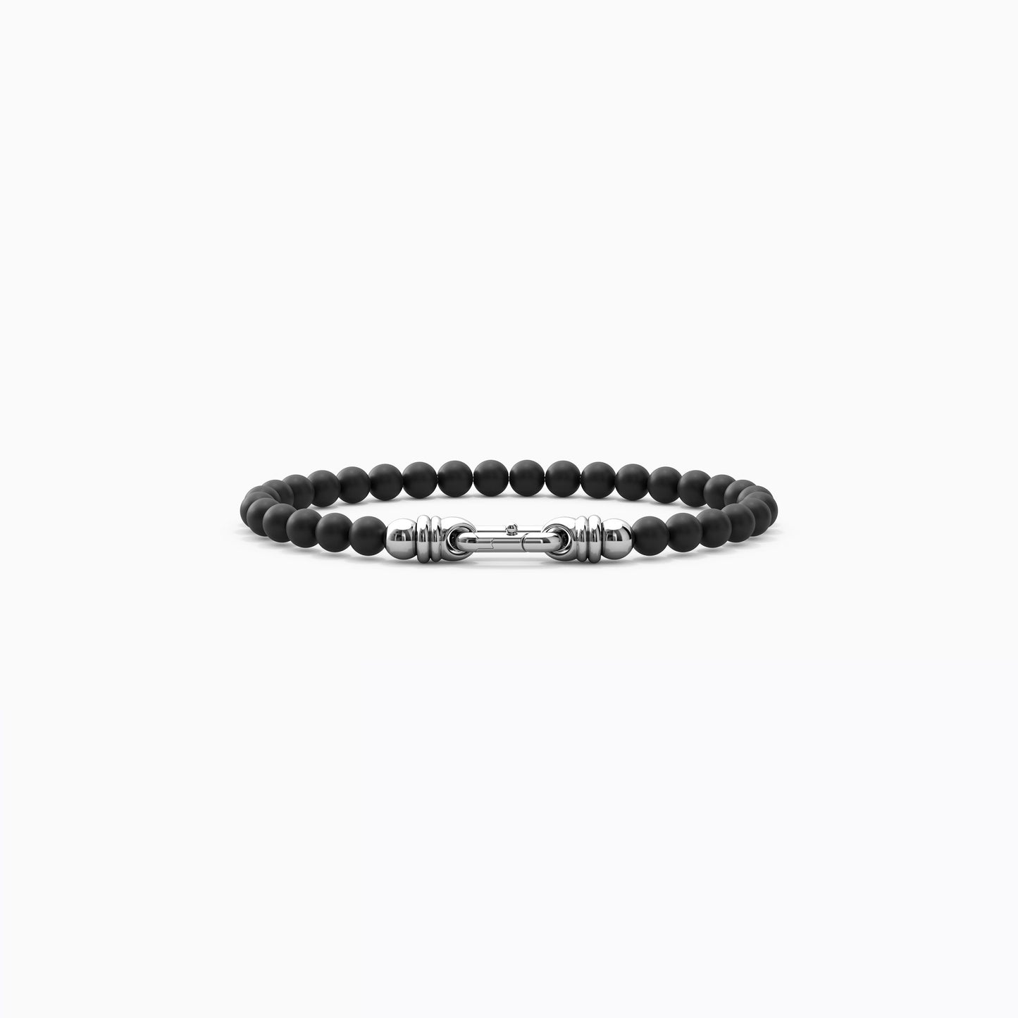 6mm Onyx Beaded Buckle Bracelet in Sterling Silver