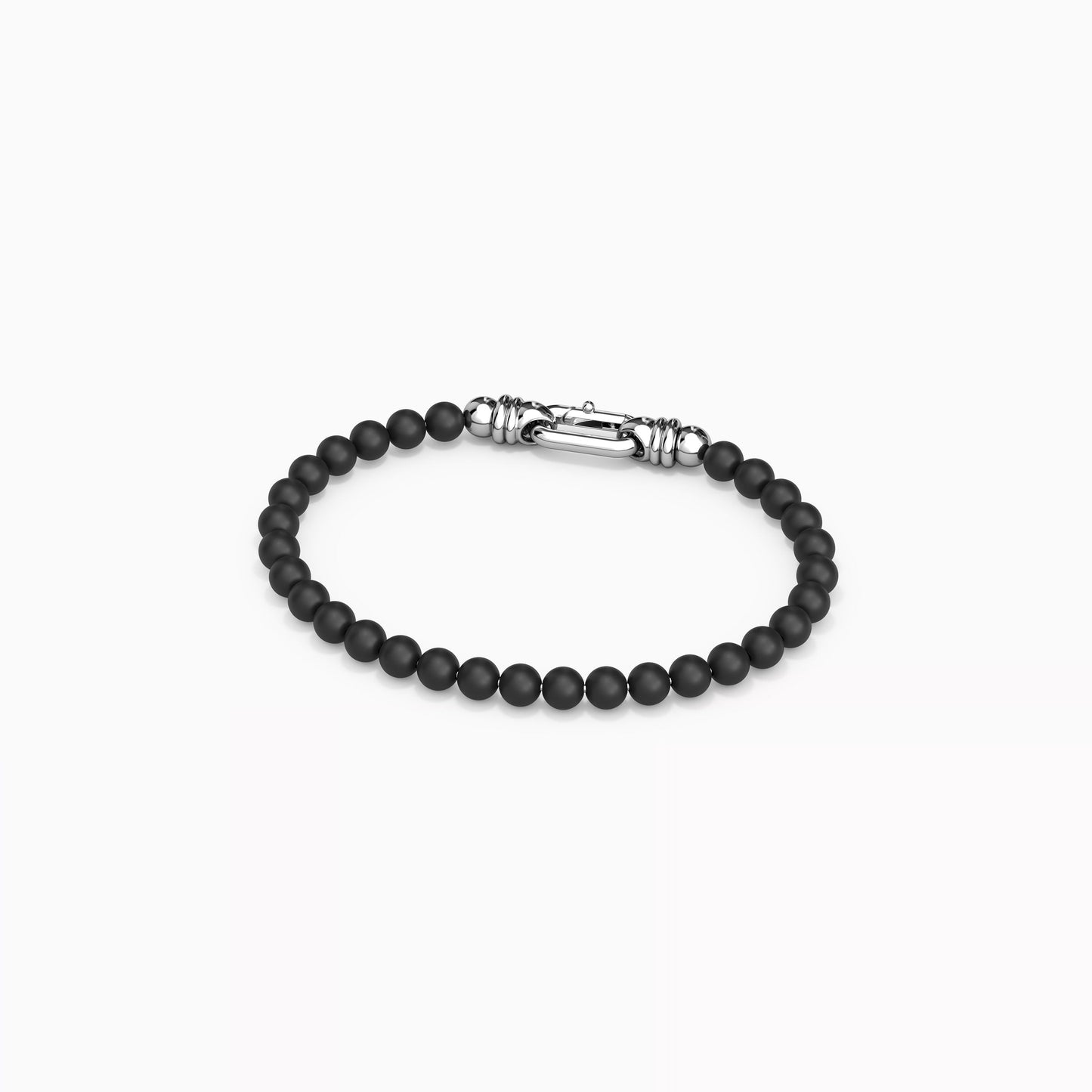 6mm Onyx Beaded Buckle Bracelet in Sterling Silver