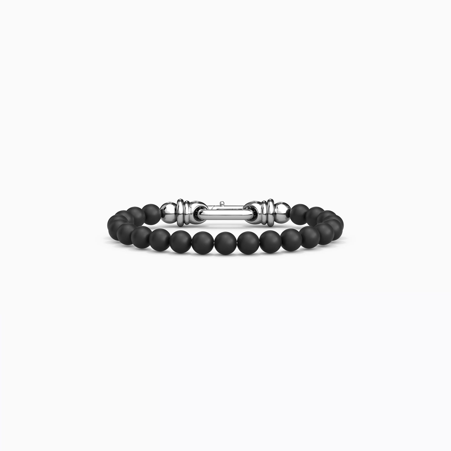 8mm Onyx Beaded Buckle Bracelet in Sterling Silver