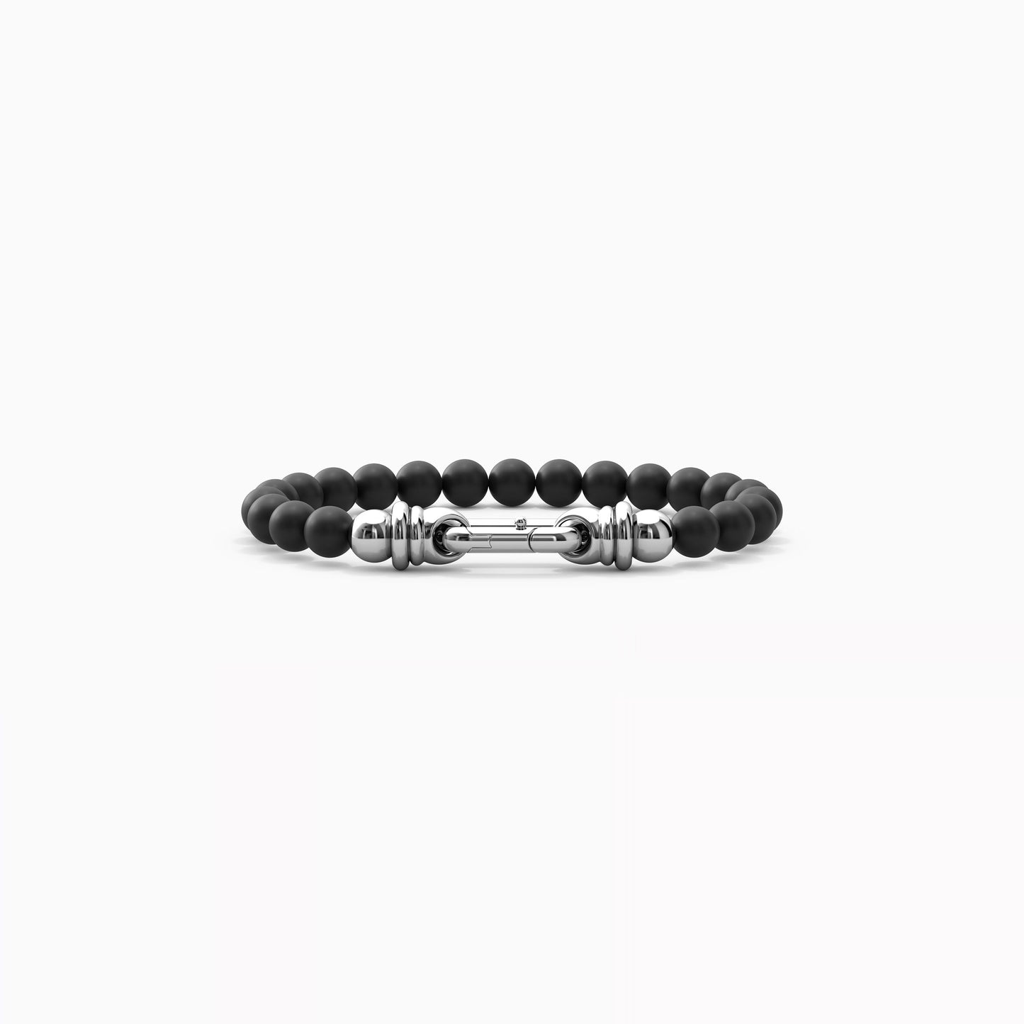 8mm Onyx Beaded Buckle Bracelet in Sterling Silver