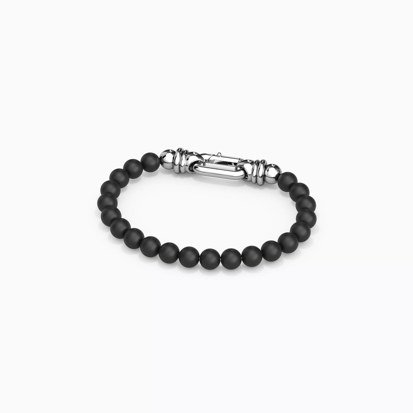 8mm Onyx Beaded Buckle Bracelet in Sterling Silver
