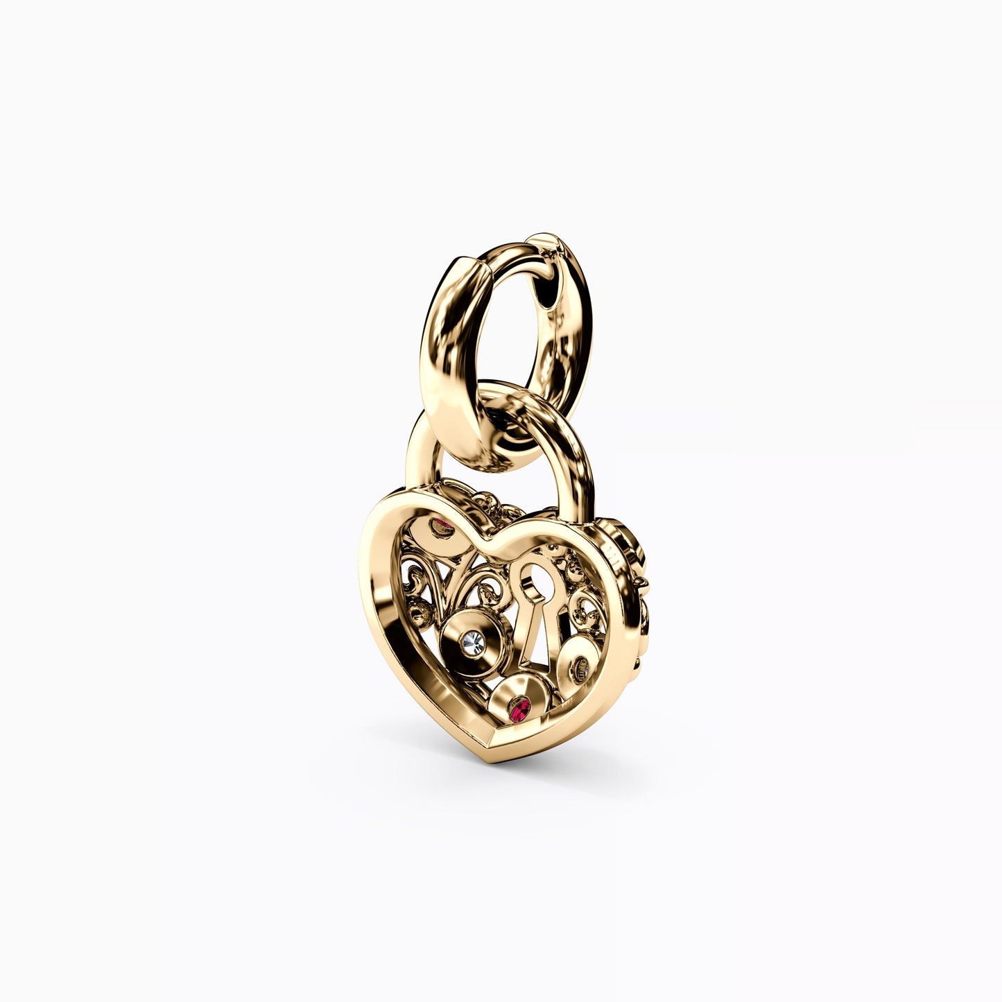 Ruby and Diamond Heart Lock Charm in 14K Gold