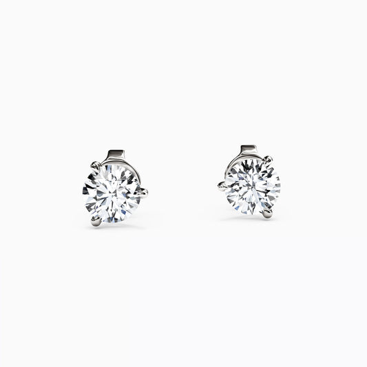 Solitaire Round Diamond 3 Prong Stud Earrings in 14K Gold