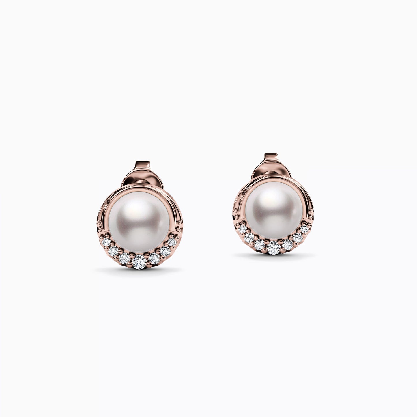 Diamond and Akoya Pearl Crescent Halo Earrings in 14K Gold