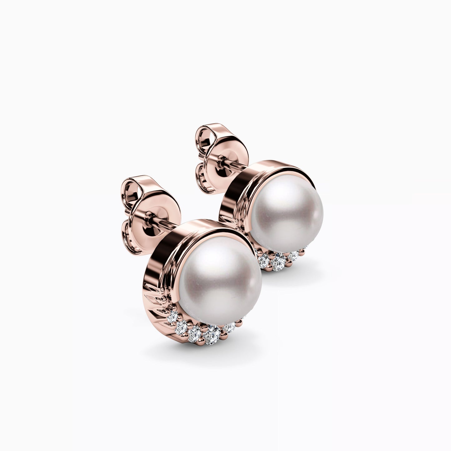 Diamond and Akoya Pearl Crescent Halo Earrings in 14K Gold