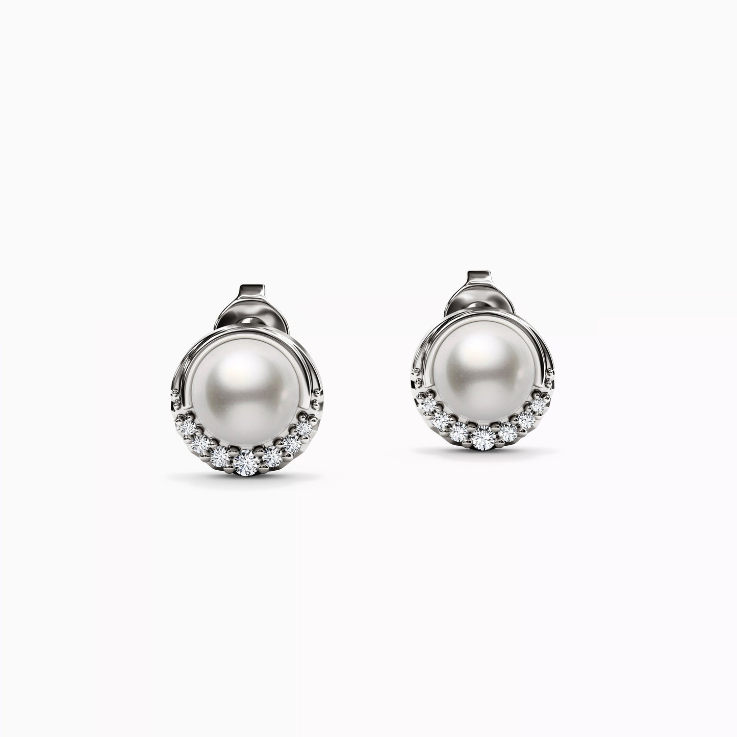 Diamond and Akoya Pearl Crescent Halo Earrings in 14K Gold