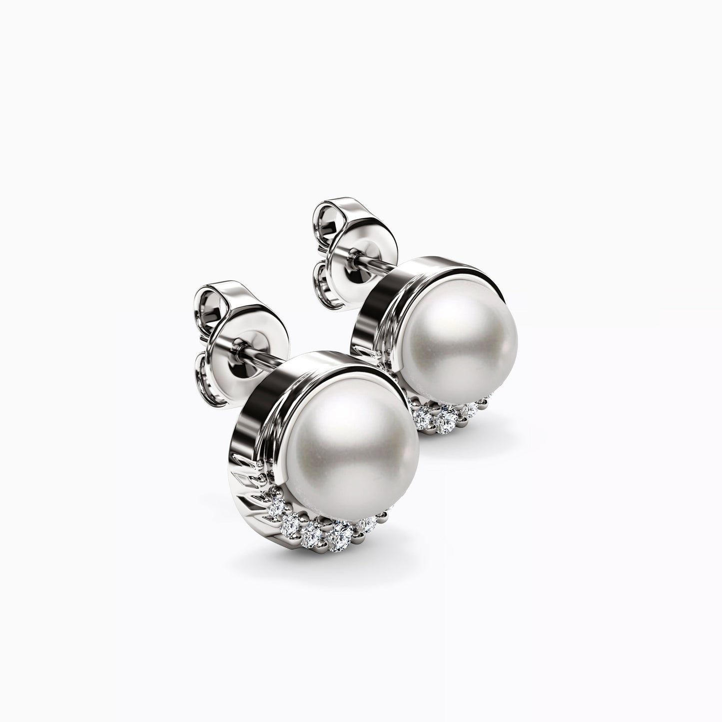 Diamond and Akoya Pearl Crescent Halo Earrings in 14K Gold