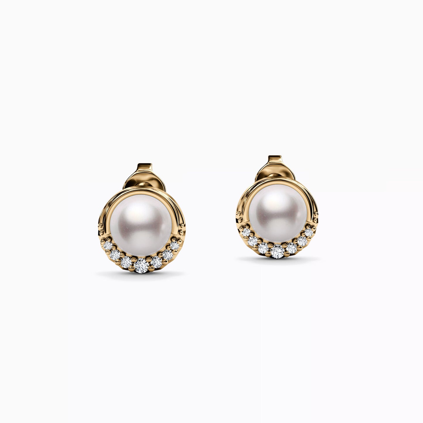 Diamond and Akoya Pearl Crescent Halo Earrings in 14K Gold
