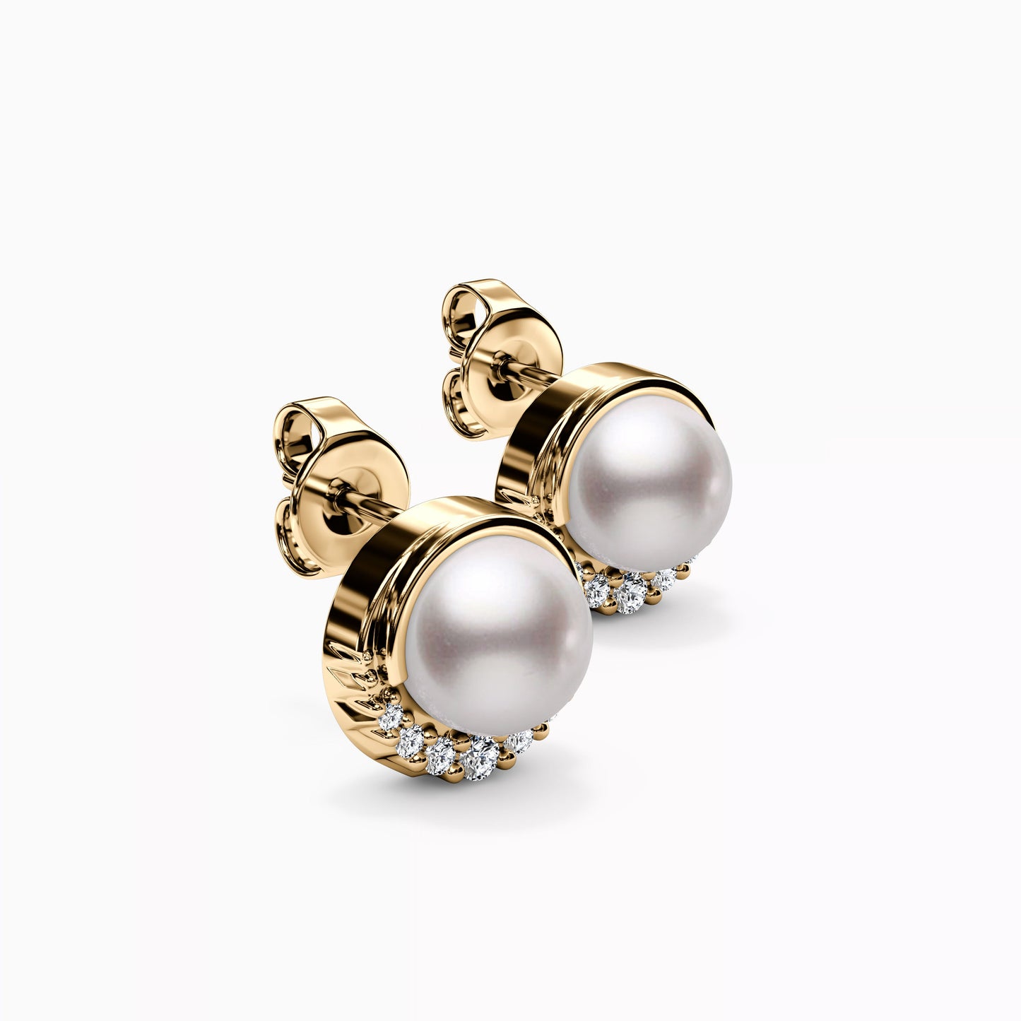 Diamond and Akoya Pearl Crescent Halo Earrings in 14K Gold