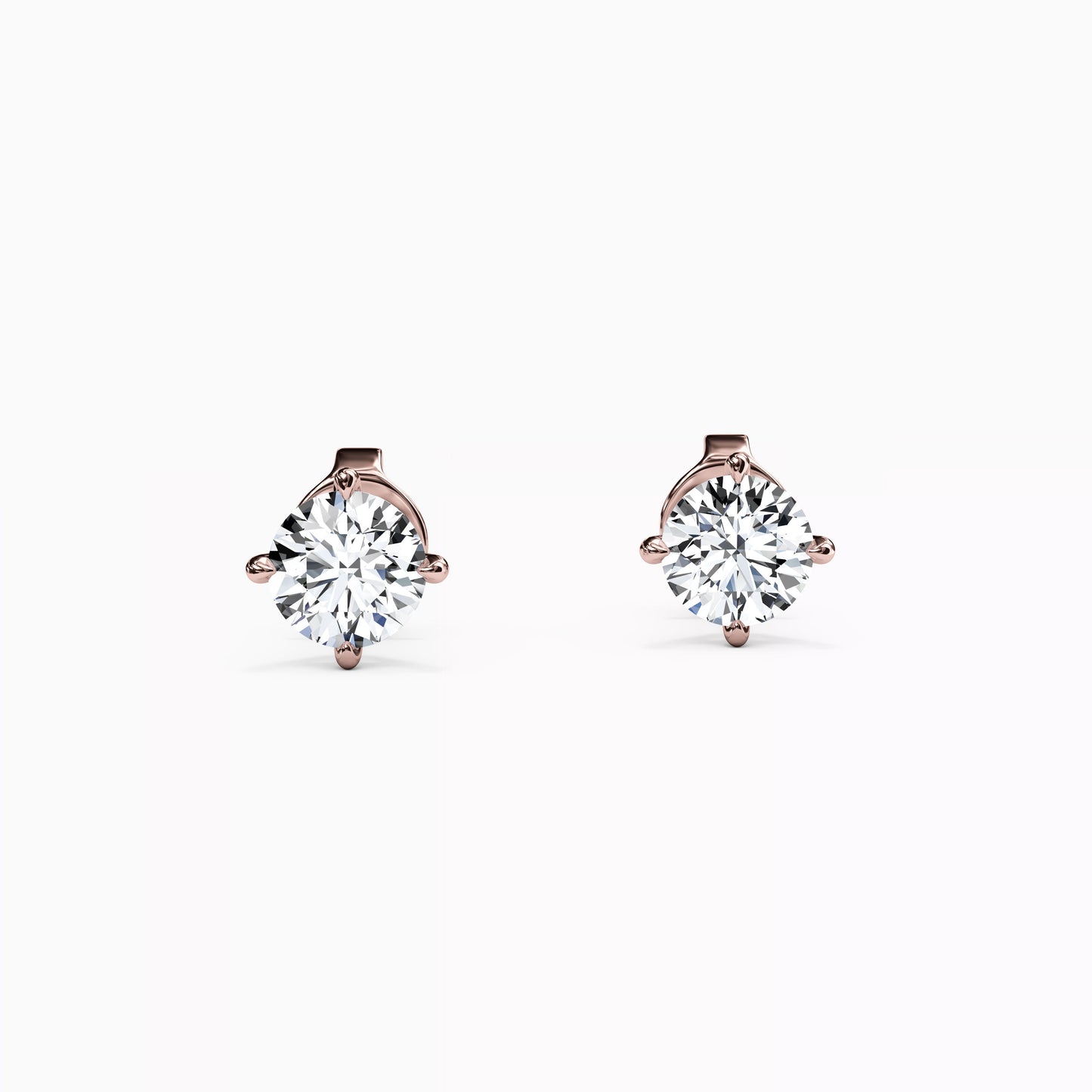 Solitaire Round Diamond 4 Prong Stud Earrings in 14K Gold