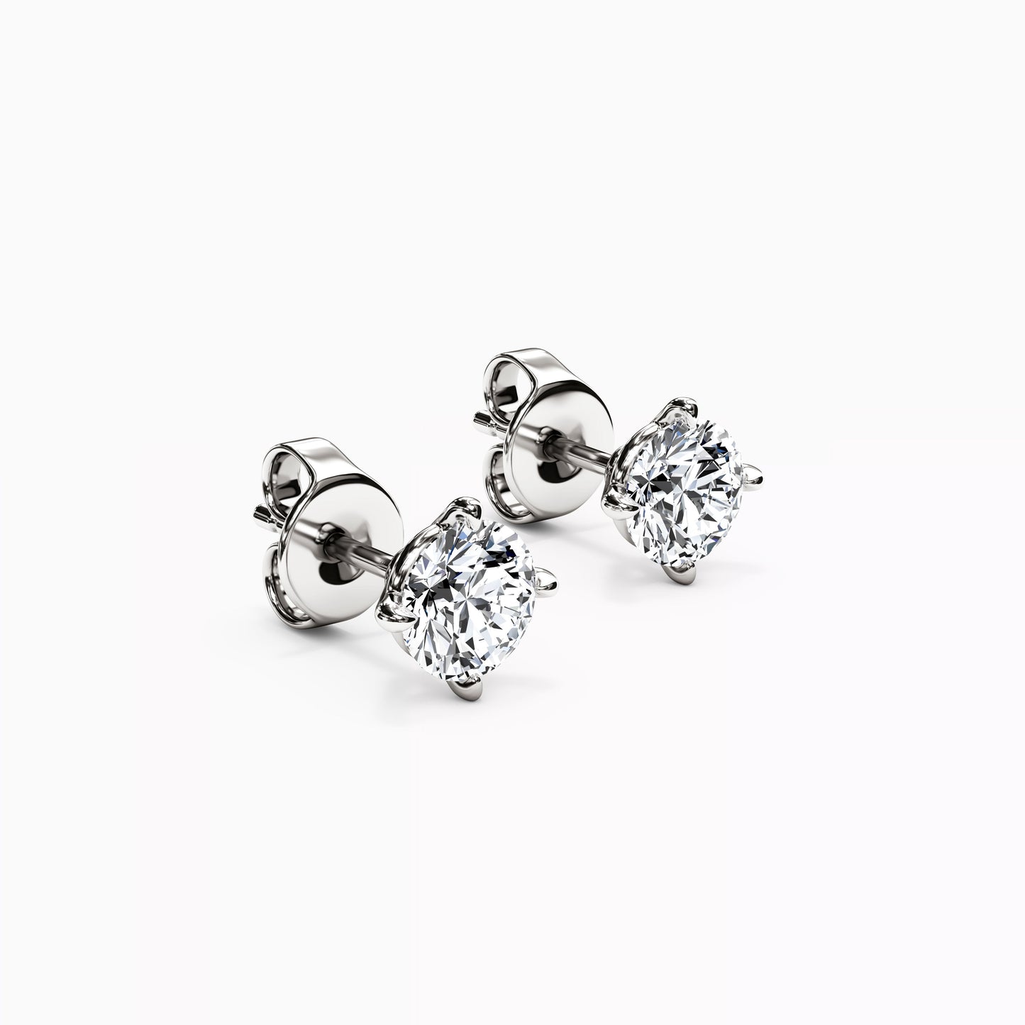 Solitaire Round Diamond 4 Prong Stud Earrings in 14K Gold