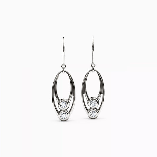 Double loop Diamond Earrings in 14K Gold