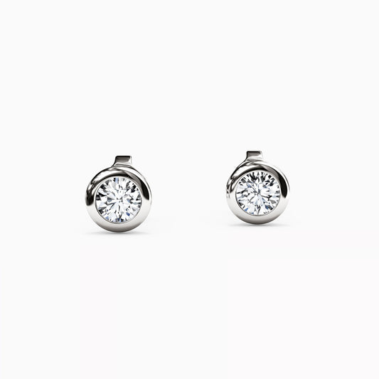 Bezel Round Solitaire Diamond Stud Earrings in 14K Gold