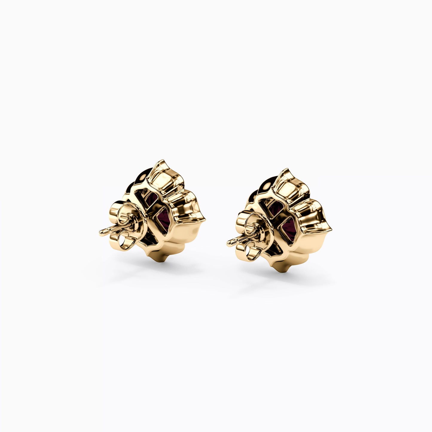 Garnet Rosette Halo Diamond Earrings in 14K Gold