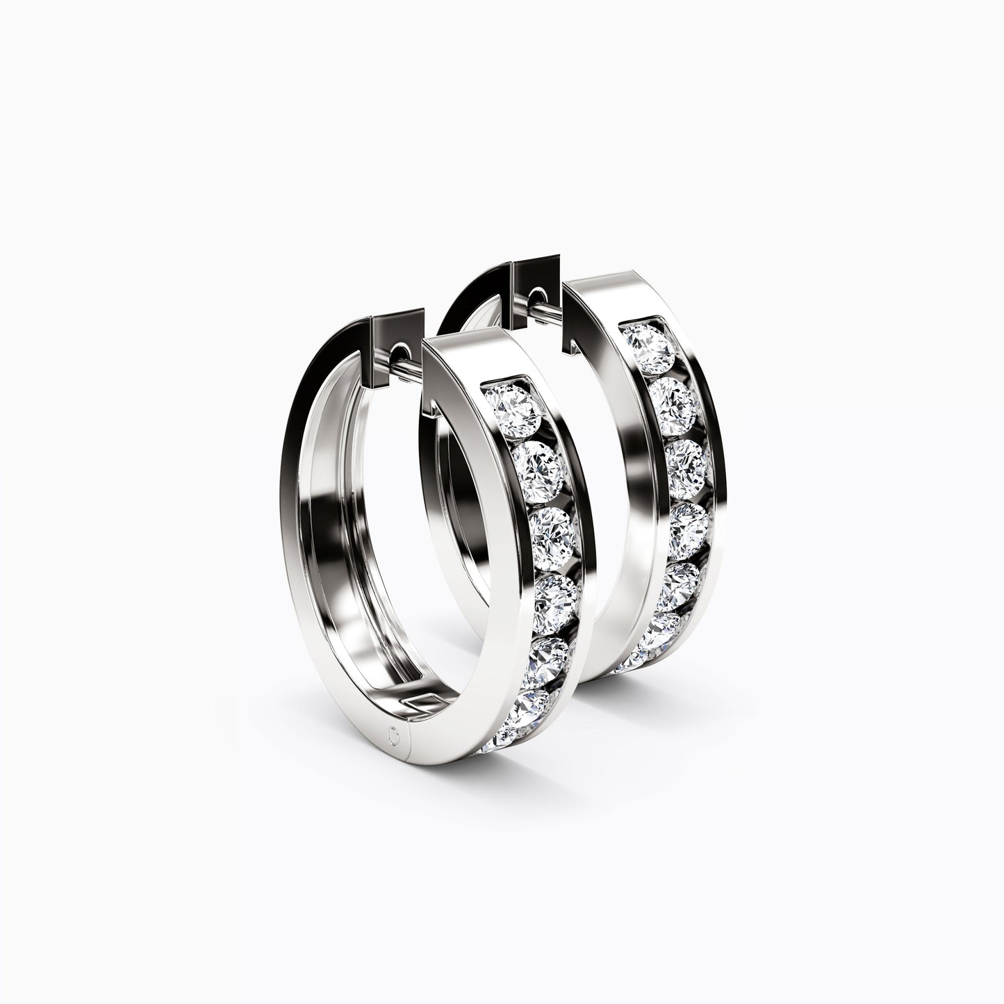 Diamond Channel Hoop 1 & 3/8 CTTW Earrings in 14K Gold