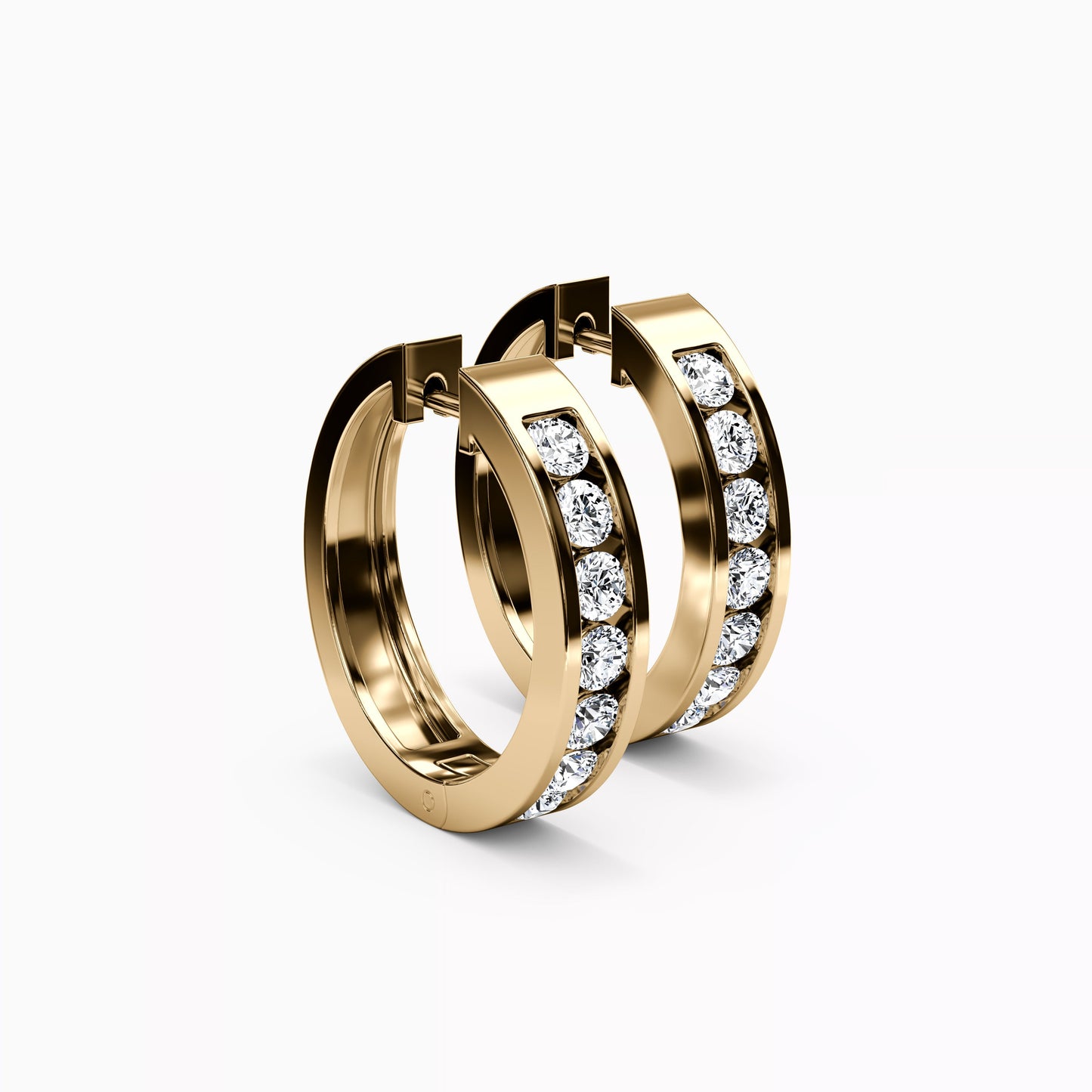 Diamond Channel Hoop 1 & 3/8 CTTW Earrings in 14K Gold