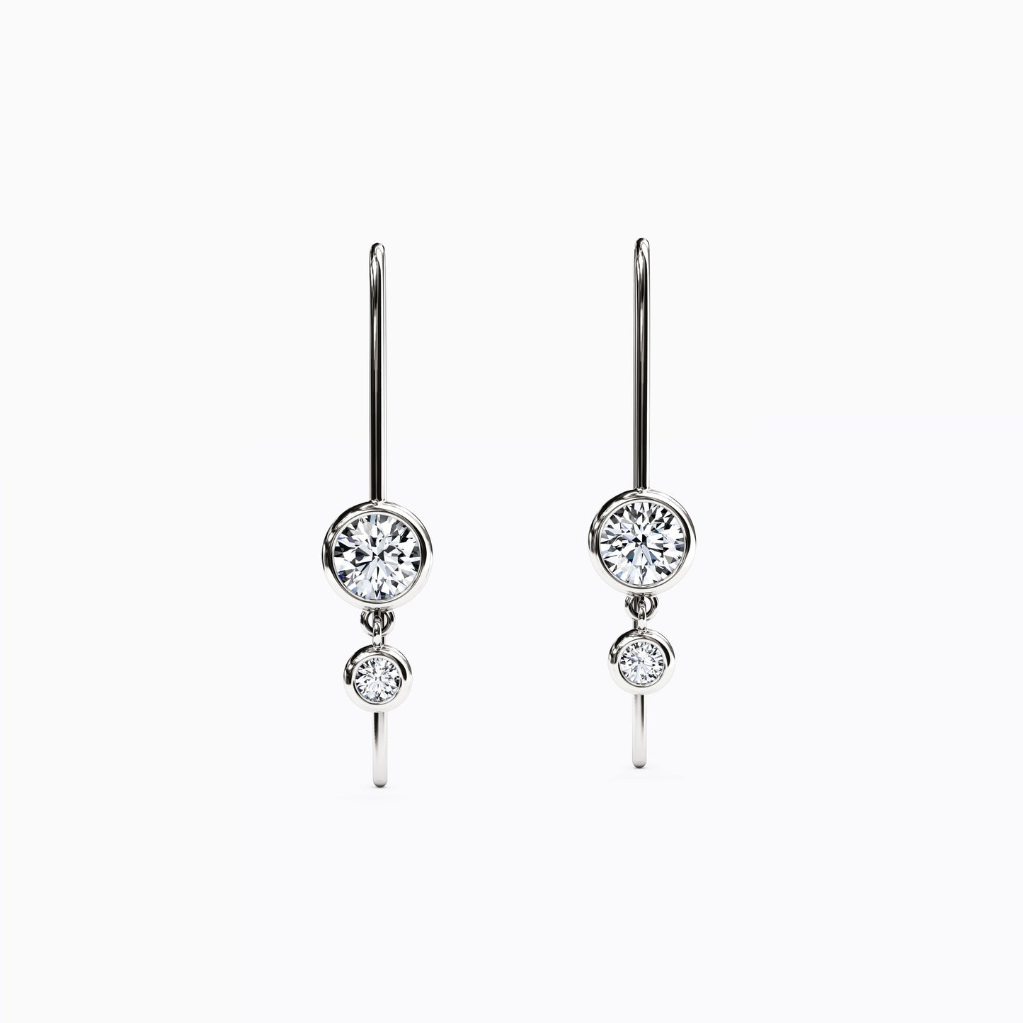 Diamond Bezel Drop Hook Earrings in 14K Gold