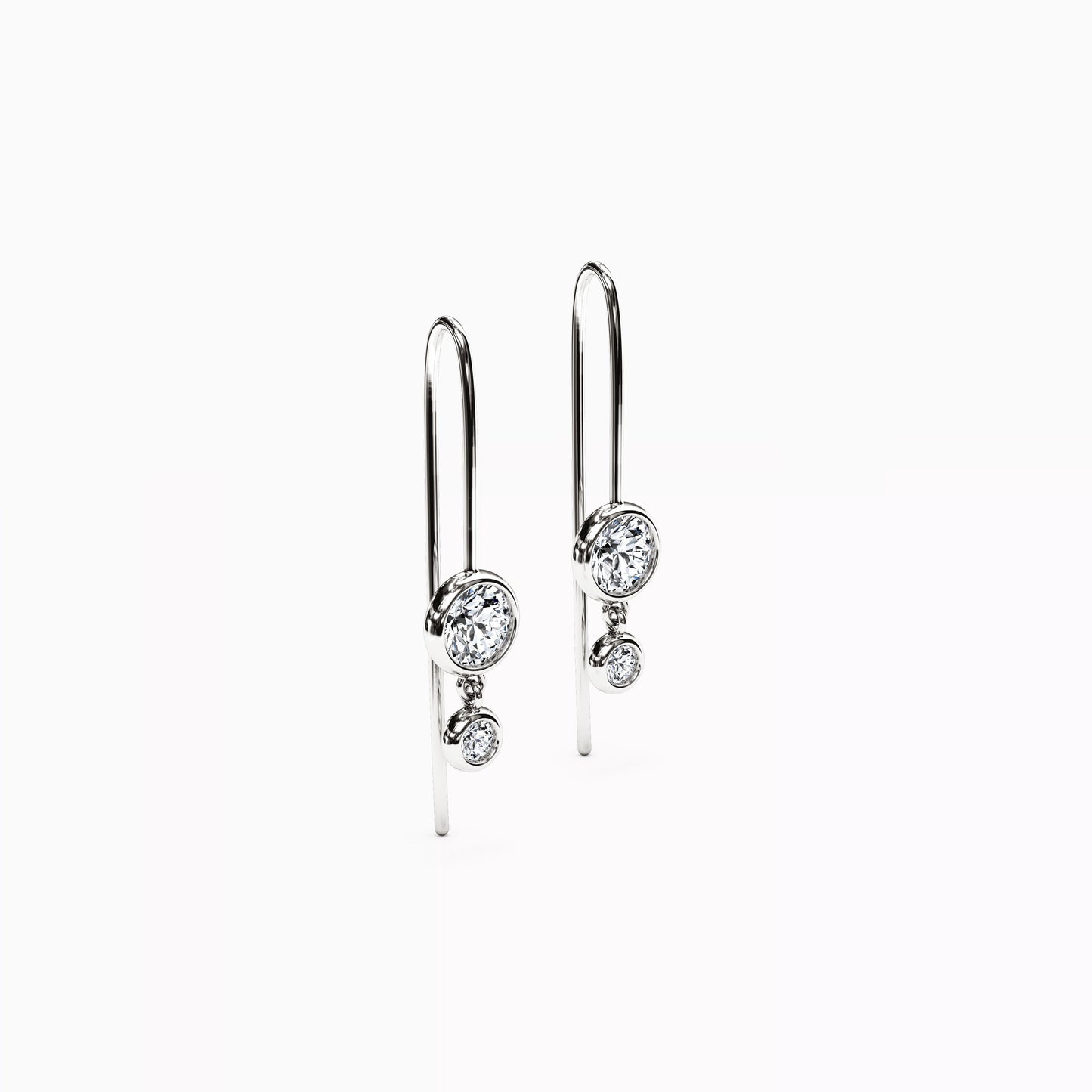 Diamond Bezel Drop Hook Earrings in 14K Gold