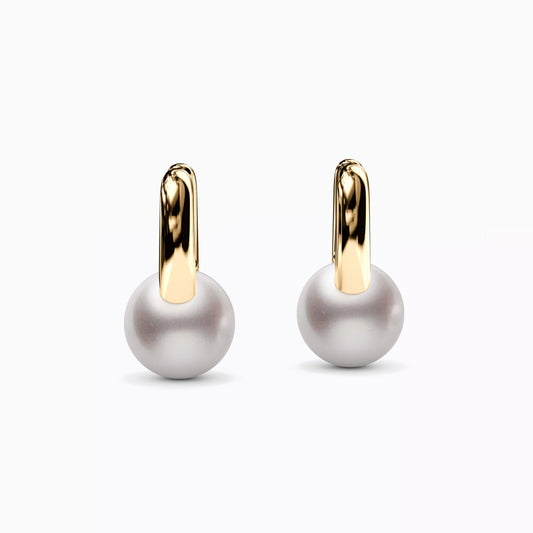 Huggie Hoop Akoya Pearl Earrings in 14K Gold