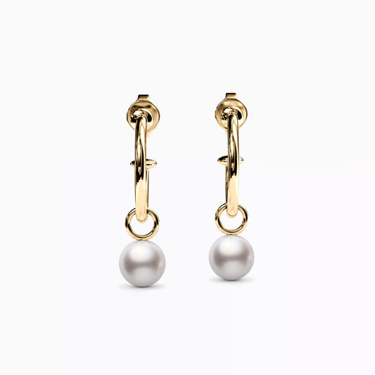 Hoop Drop Akoya Pearl Earrings in 14K Gold
