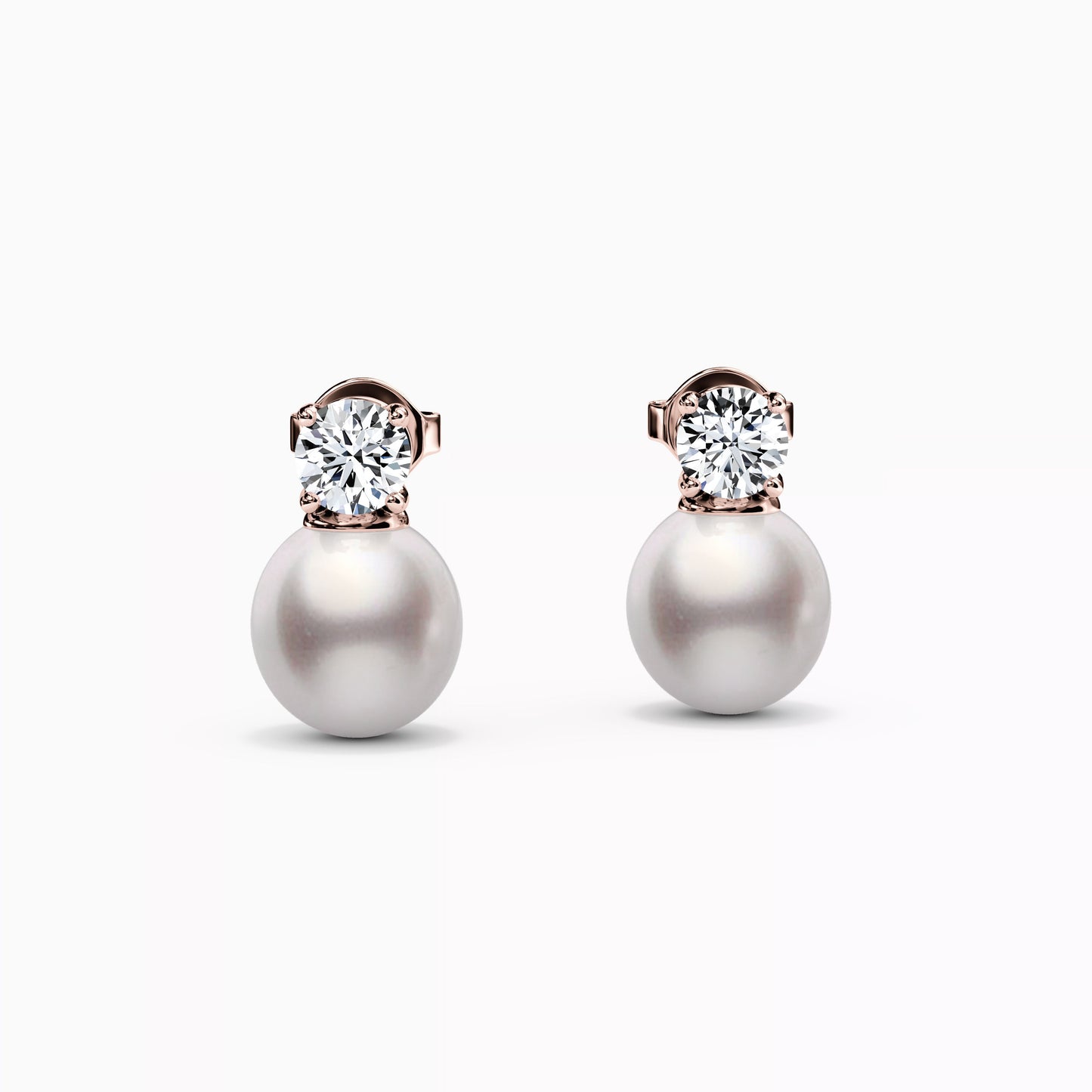 Solitaire Diamond Stud Akoya Pearl Dangle Earrings in 14K Gold