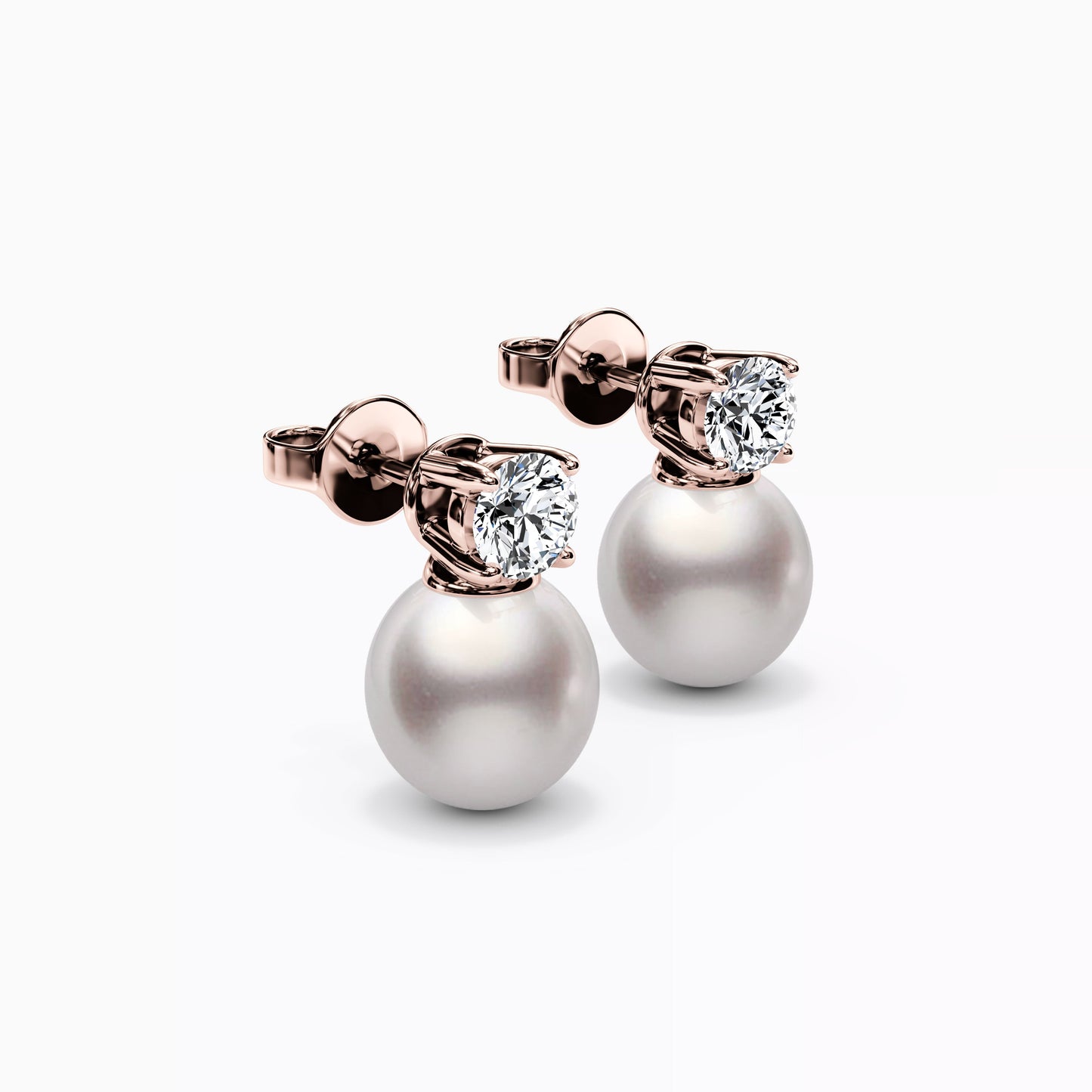 Solitaire Diamond Stud Akoya Pearl Dangle Earrings in 14K Gold
