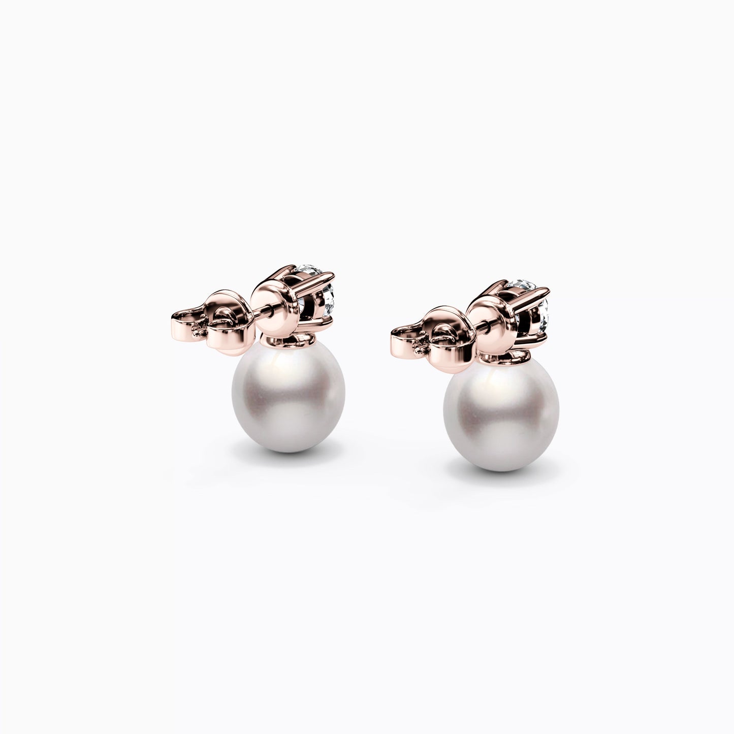 Solitaire Diamond Stud Akoya Pearl Dangle Earrings in 14K Gold