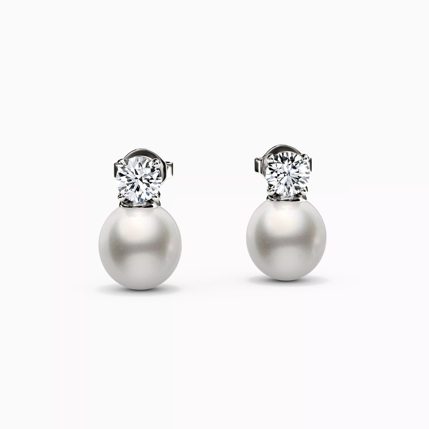 Solitaire Diamond Stud Akoya Pearl Dangle Earrings in 14K Gold