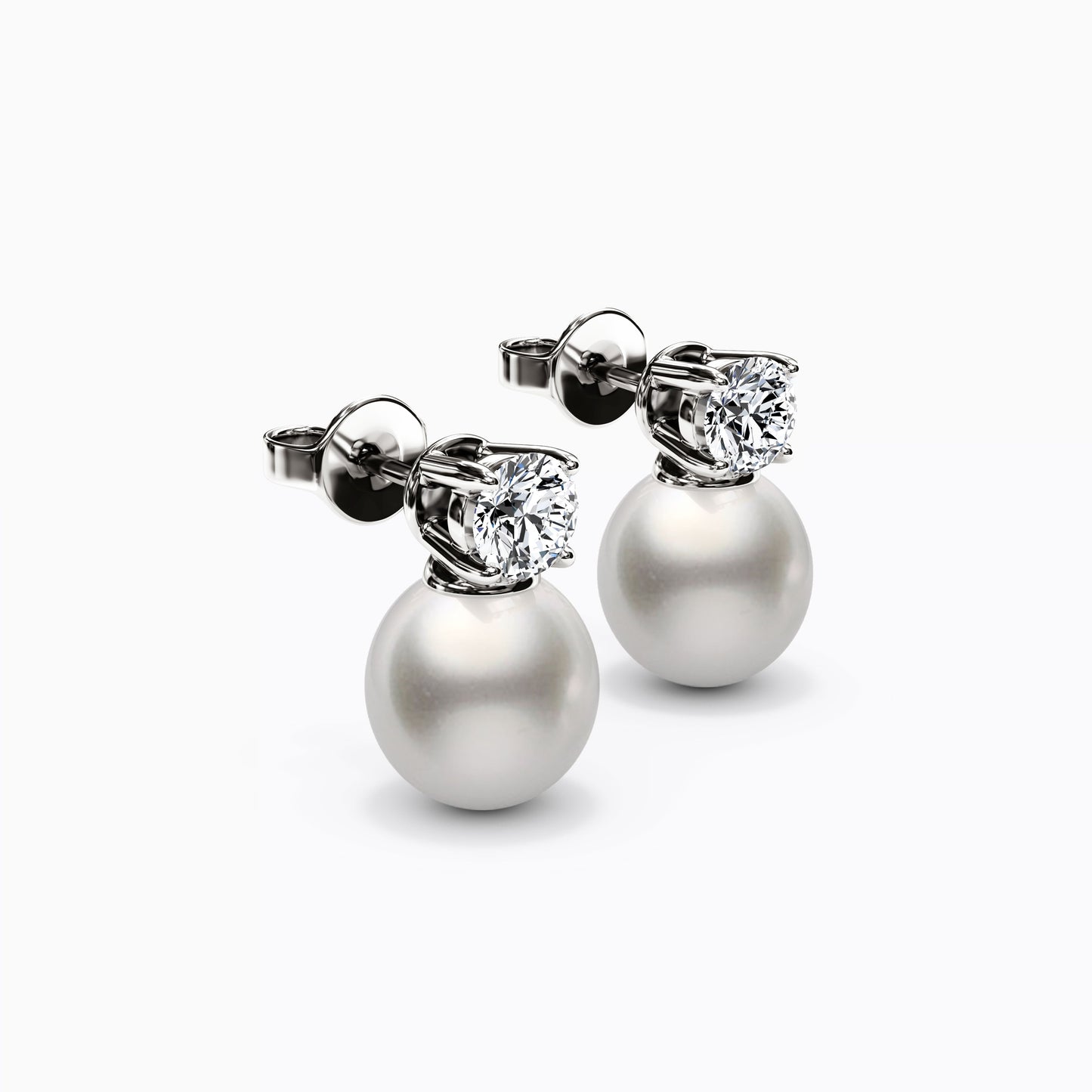 Solitaire Diamond Stud Akoya Pearl Dangle Earrings in 14K Gold