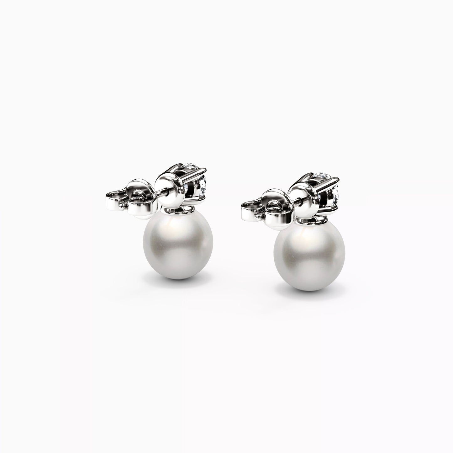 Solitaire Diamond Stud Akoya Pearl Dangle Earrings in 14K Gold