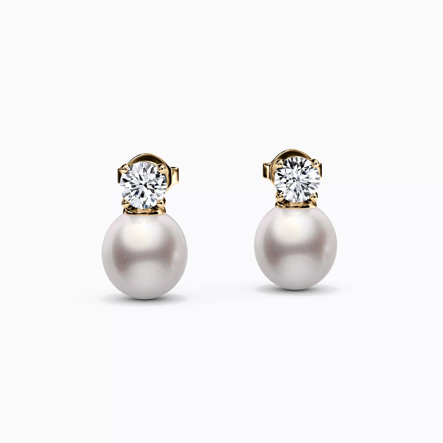 Solitaire Diamond Stud Akoya Pearl Dangle Earrings in 14K Gold
