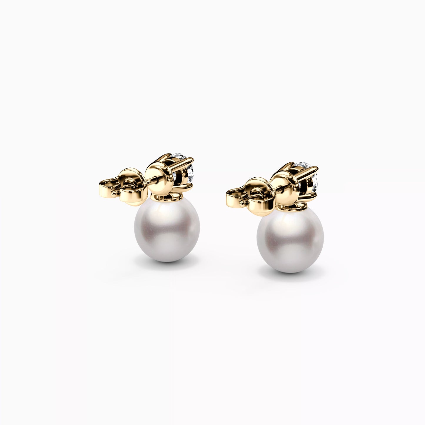 Solitaire Diamond Stud Akoya Pearl Dangle Earrings in 14K Gold