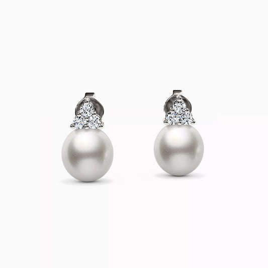 Diamond Stud Akoya Pearl Earrings in 14K Gold
