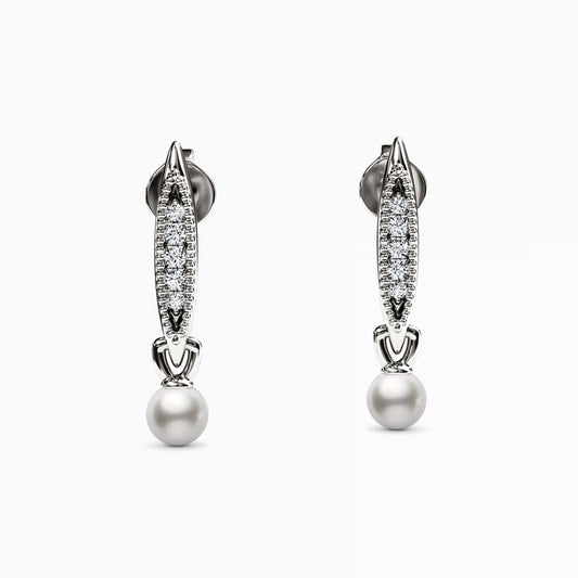 Diamond Channel & Akoya Pearl Raindrop Earrings in 14K Gold