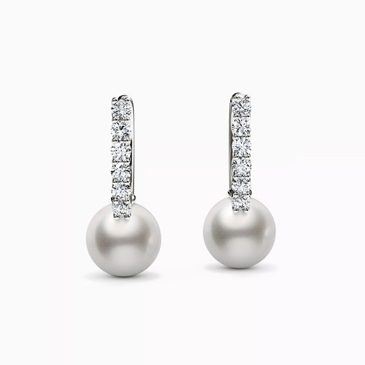 Huggie Hoop Diamond & Akoya Pearl Earrings in 14K Gold