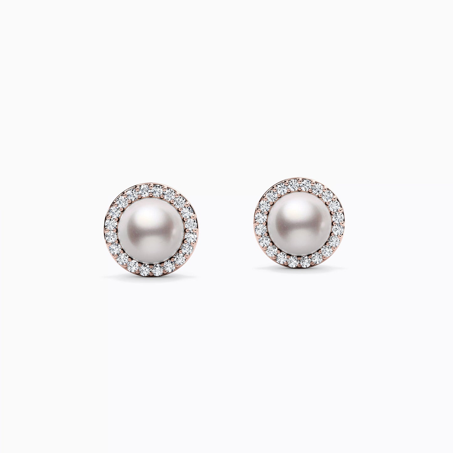 Akoya Pearl & Diamond Stud Halo Earrings in 14K Gold