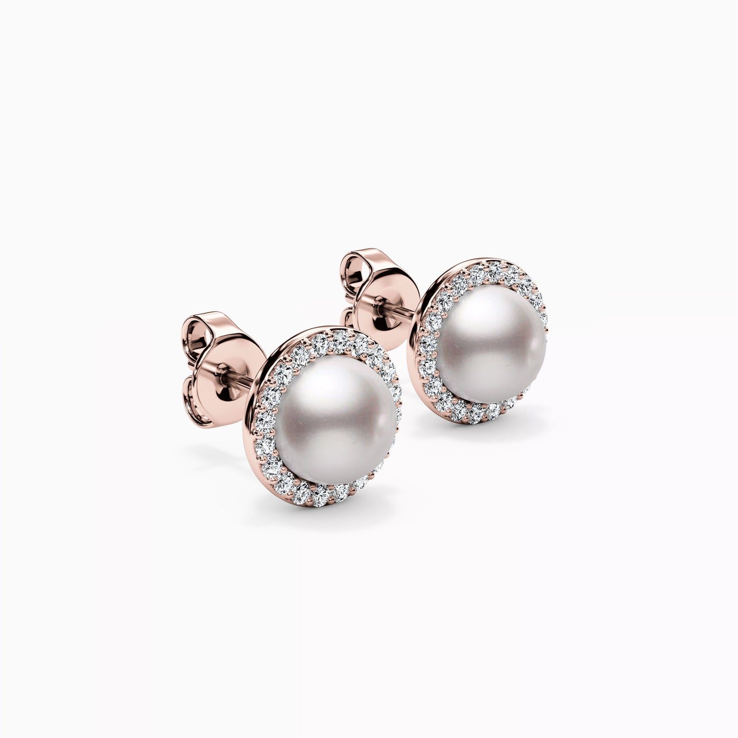 Akoya Pearl & Diamond Stud Halo Earrings in 14K Gold